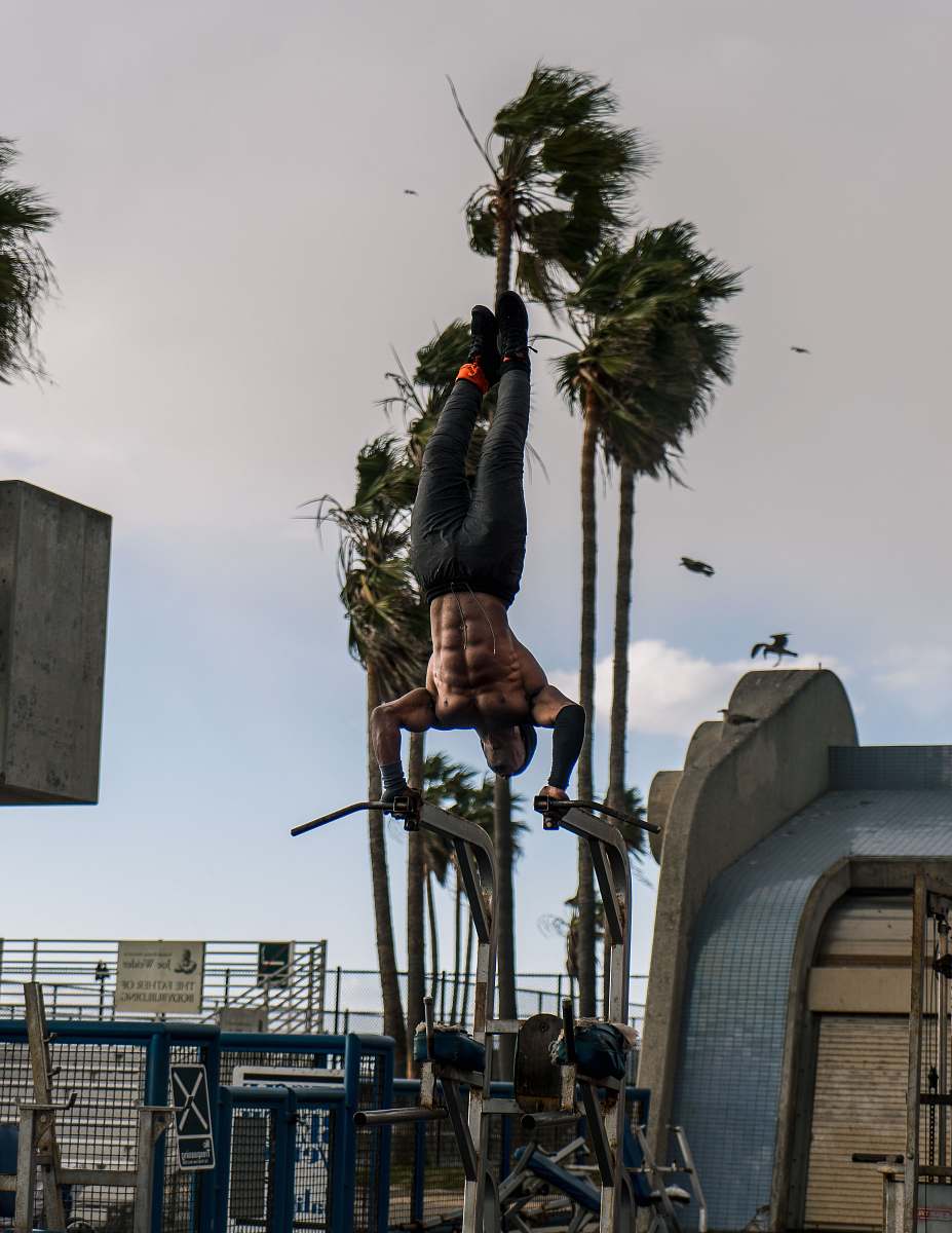 los angeles man exercising in an open area building